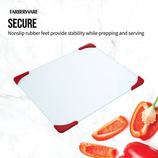 Farberware Red & White 15" Non-Slip Glass Board